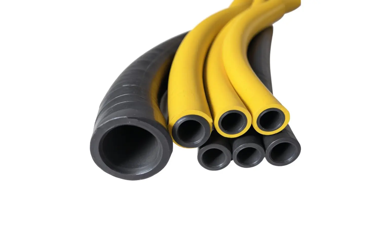 A couple of Yellow and Black color rubber hoses