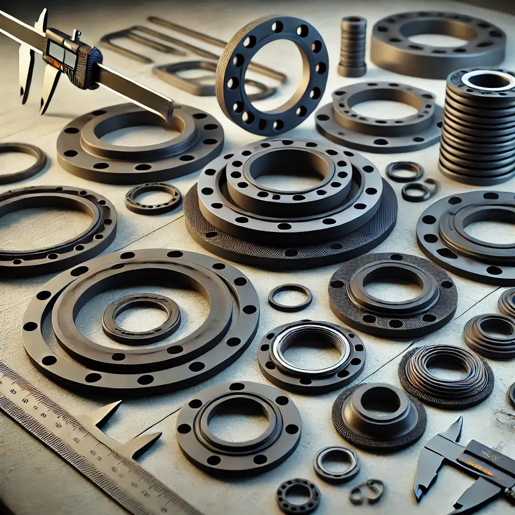 Different forms of rubber flange gaskets.