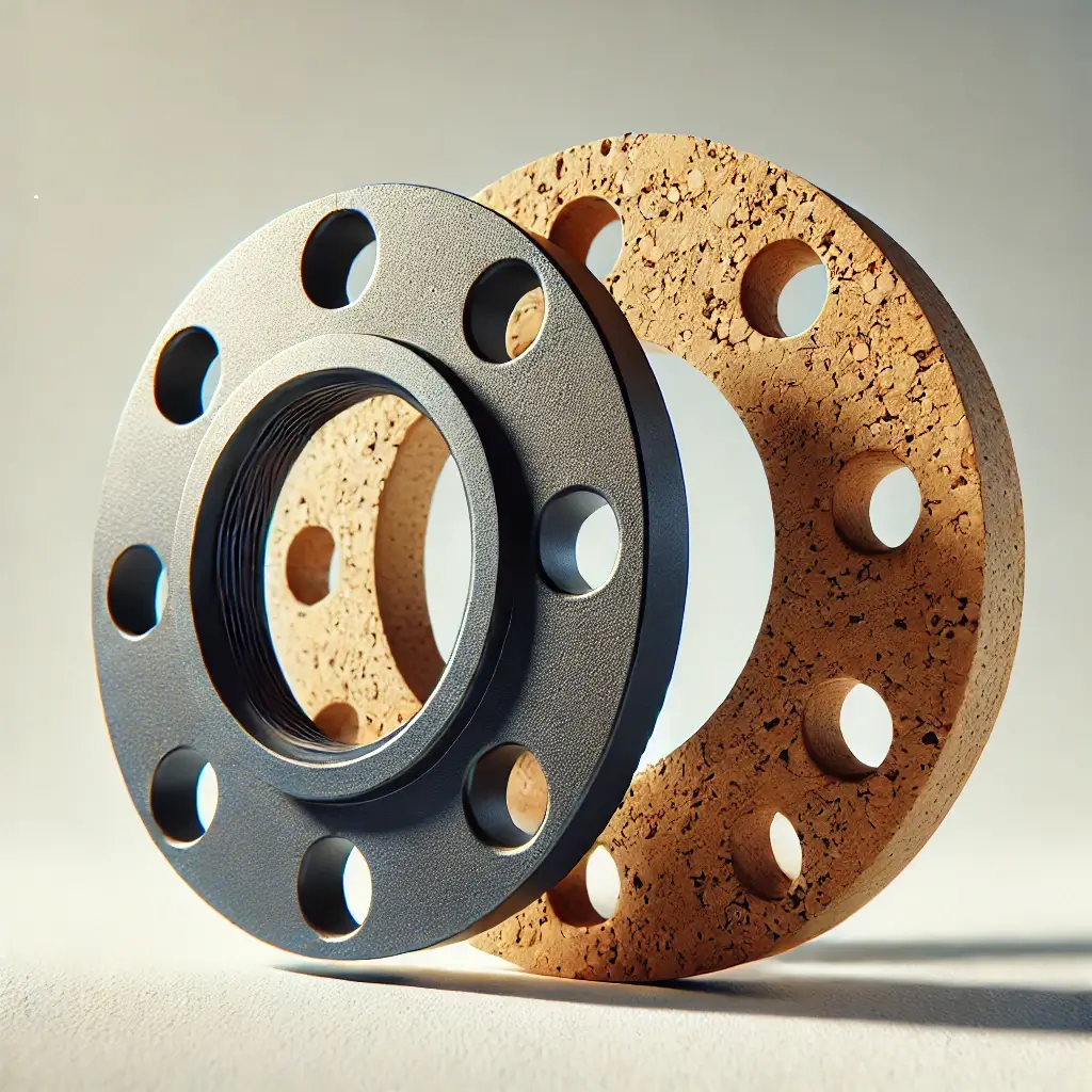 Comparison of rubber flange gaskets with cork and paper gaskets.