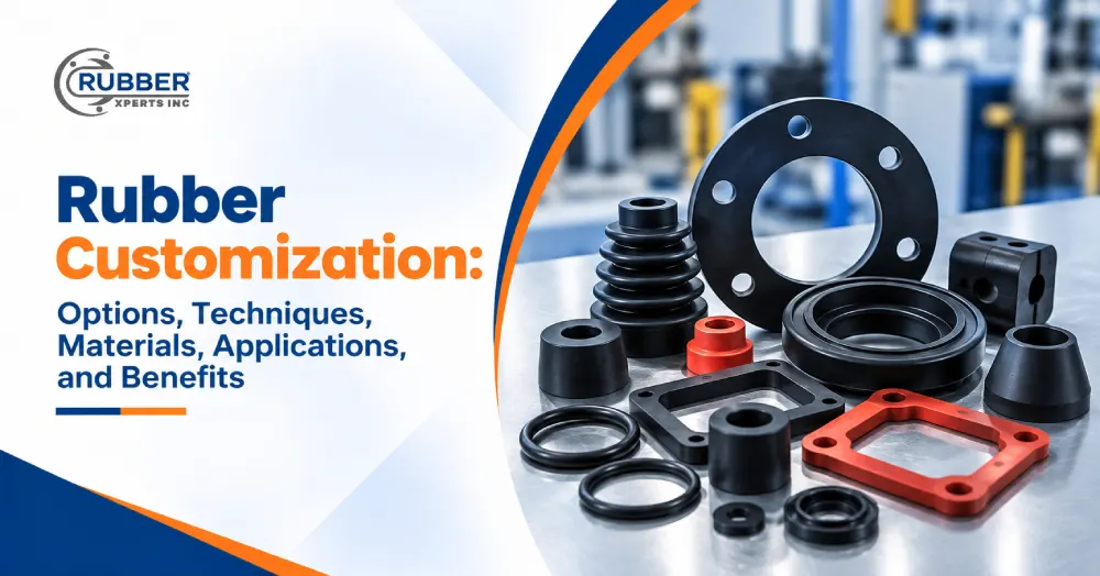 Custom rubber components showing different materials, shapes, and designs for industrial applications