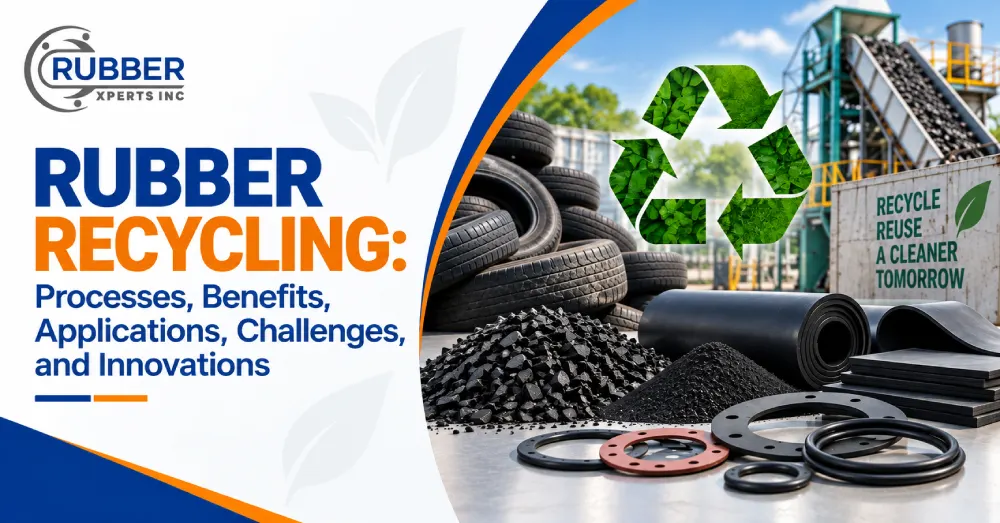 Rubber recycling processes, recycled rubber materials, and sustainable industrial applications
